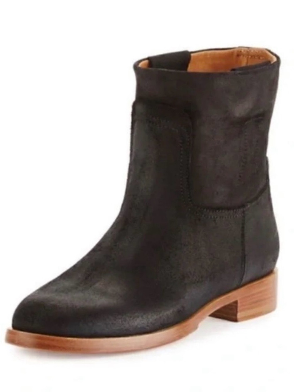 rag & bone Holly Black Suede Mid-Calf Ankle Boot with Wooden Heel
